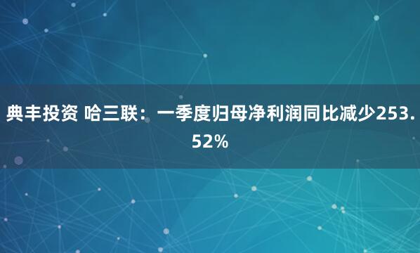 典丰投资 哈三联：一季度归母净利润同比减少253.52%