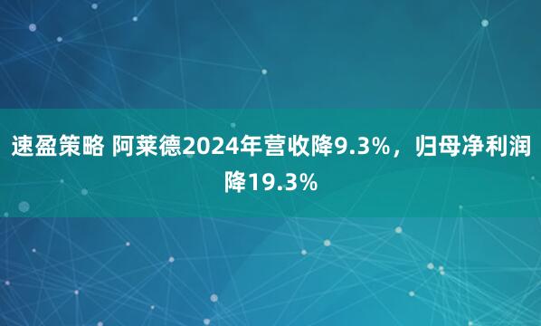 速盈策略 阿莱德2024年营收降9.3%，归母净利润降19.3%